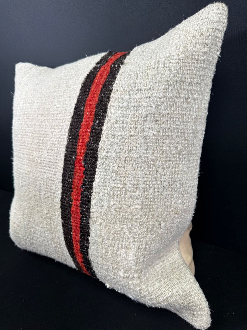 Turkish Hemp Pillow Cushion Natural Beige Black Cushion Cover 20x20 #30597