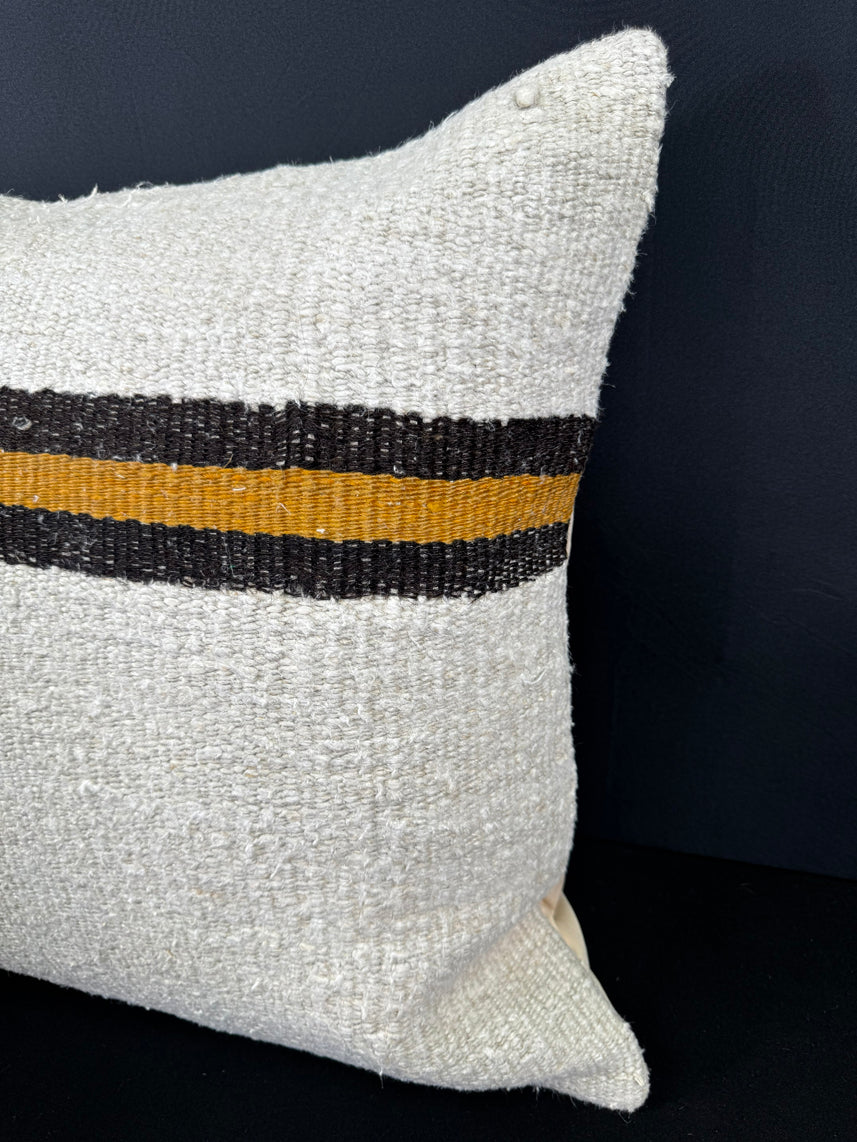 Turkish Hemp Pillow Cushion Natural Beige Black Cushion Cover 20x20 #30687