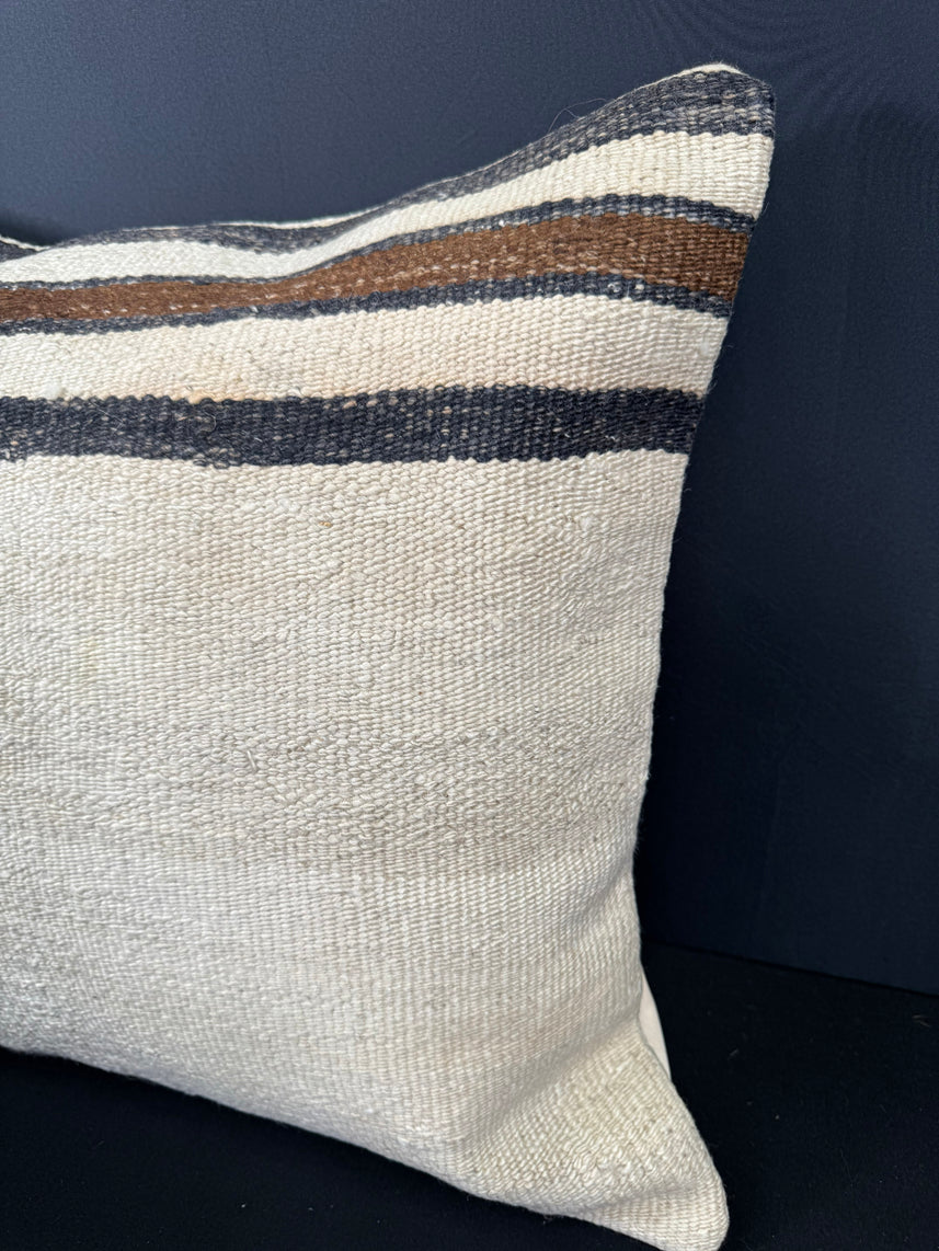 Turkish Hemp Pillow Cushion Natural Beige Black Cushion Cover 20x20 #30685