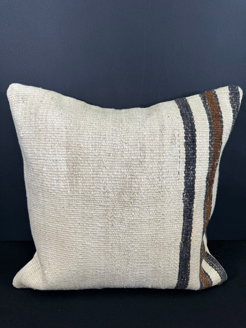 Turkish Hemp Pillow Cushion Natural Beige Black Cushion Cover 20x20 #30685