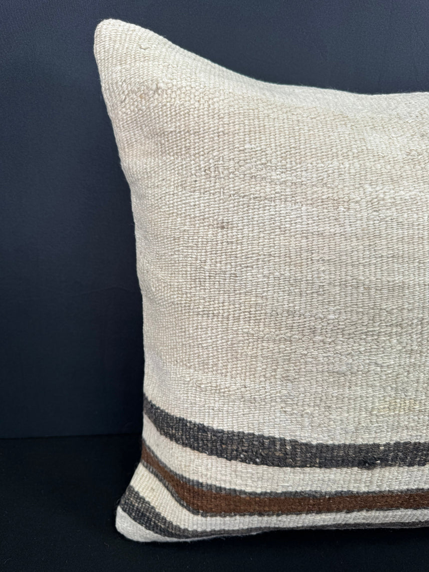 Turkish Hemp Pillow Cushion Natural Beige Black Cushion Cover 20x20 #30682
