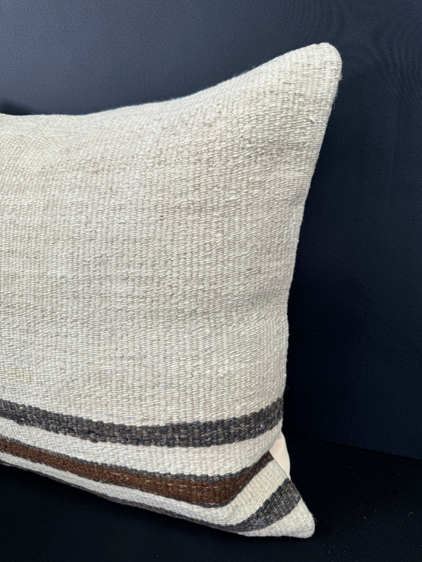 Turkish Hemp Pillow Cushion Natural Beige Black Cushion Cover 20x20 #30682