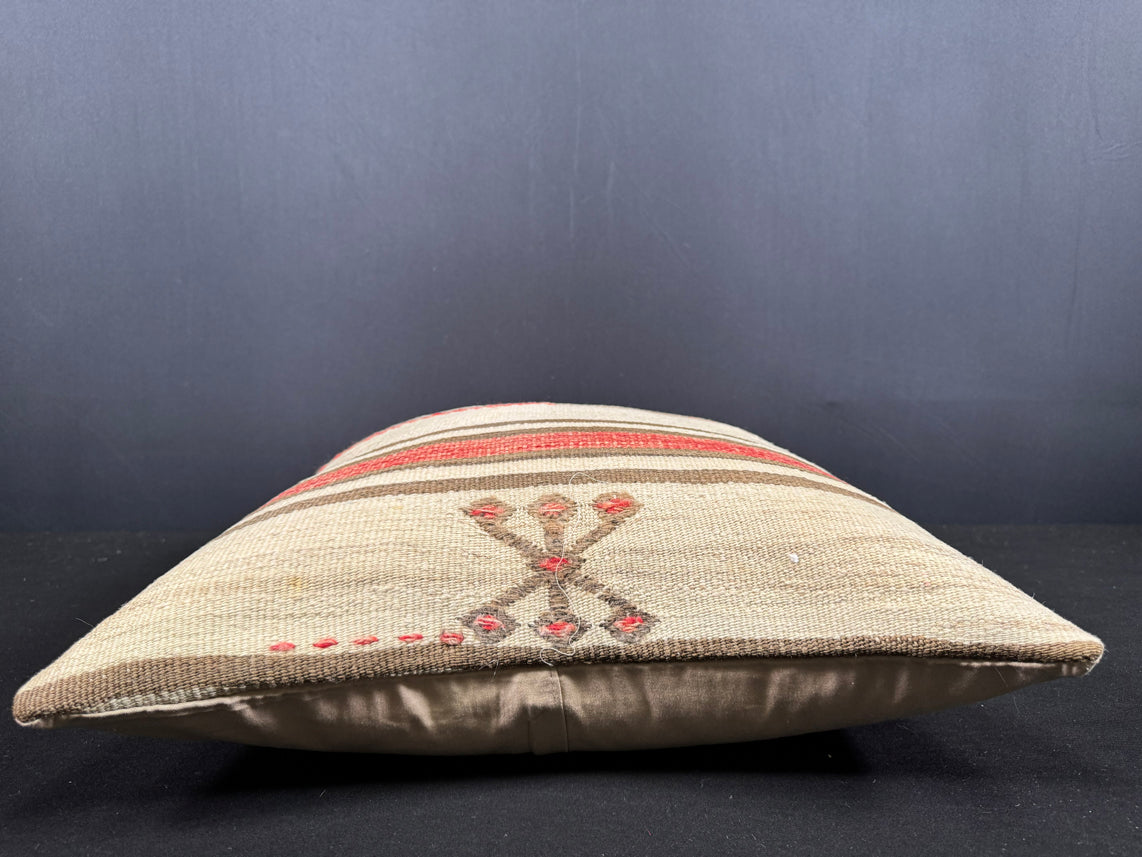 Turkish Hemp Pillow Cushion Natural Beige Red Cushion Cover 20x20 #30683