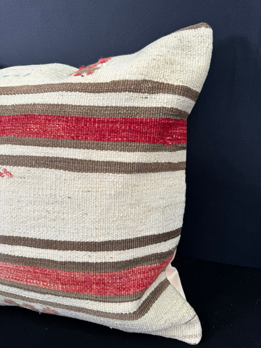 Turkish Hemp Pillow Cushion Natural Beige Red Cushion Cover 20x20 #30683
