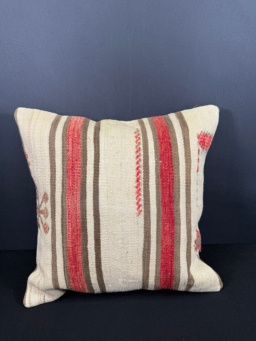 Turkish Hemp Pillow Cushion Natural Beige Red Cushion Cover 20x20 #30683