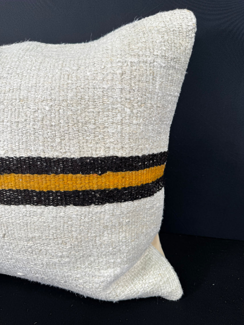 Turkish Hemp Pillow Cushion Natural Beige Black Cushion Cover 20x20 #30591