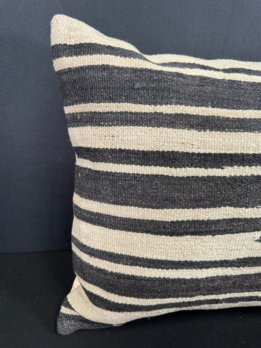 Turkish Hemp Pillow Cushion Natural Beige Black Cushion Cover 20x20 #30593