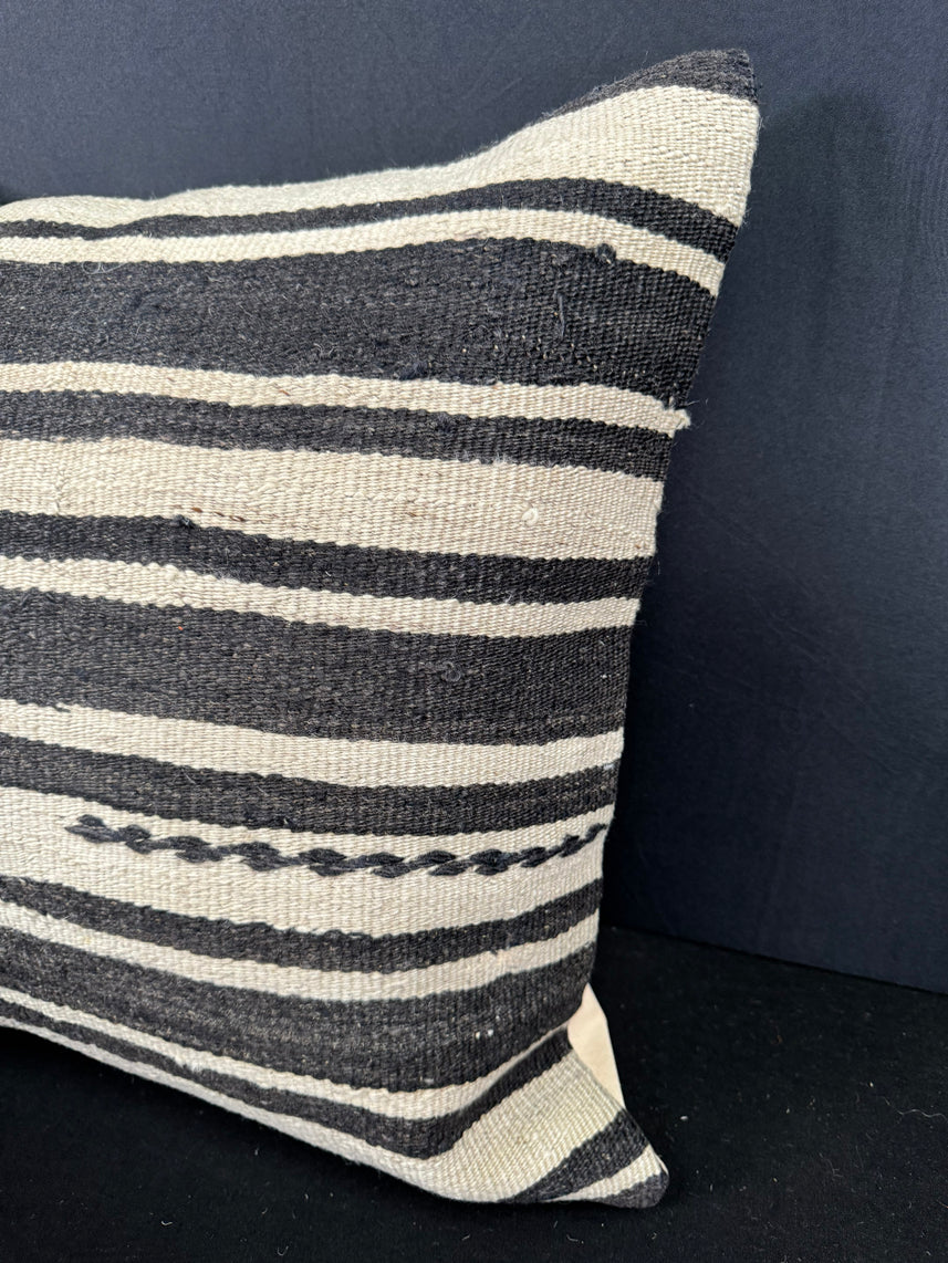 Turkish Hemp Pillow Cushion Natural Beige Black Cushion Cover 20x20 #30593