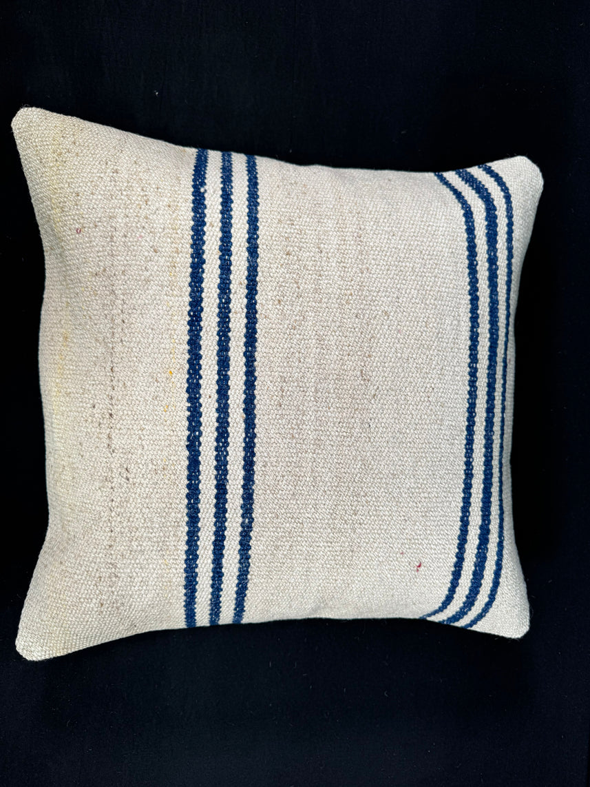 Turkish Hemp Pillow Cushion Natural Beige Blue Cushion Cover 20x20 #18163