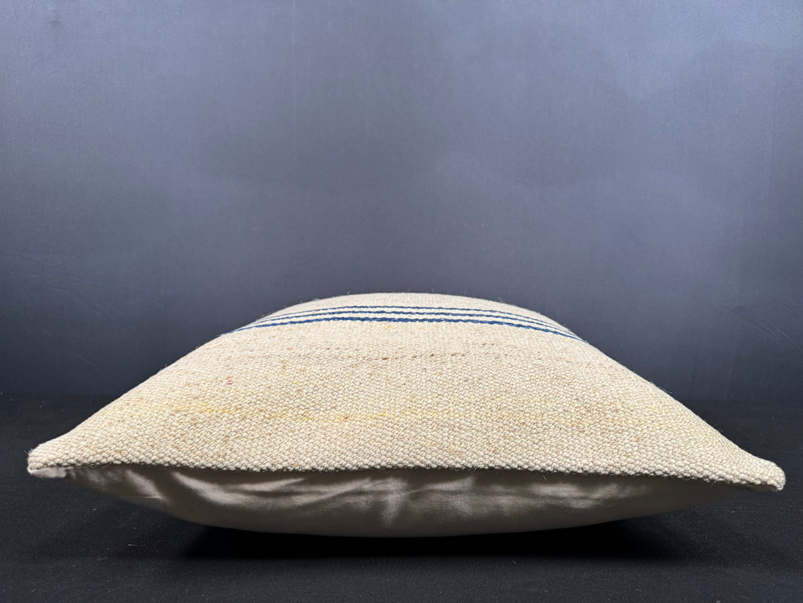Turkish Hemp Pillow Cushion Natural Beige Blue Cushion Cover 20x20 #18163