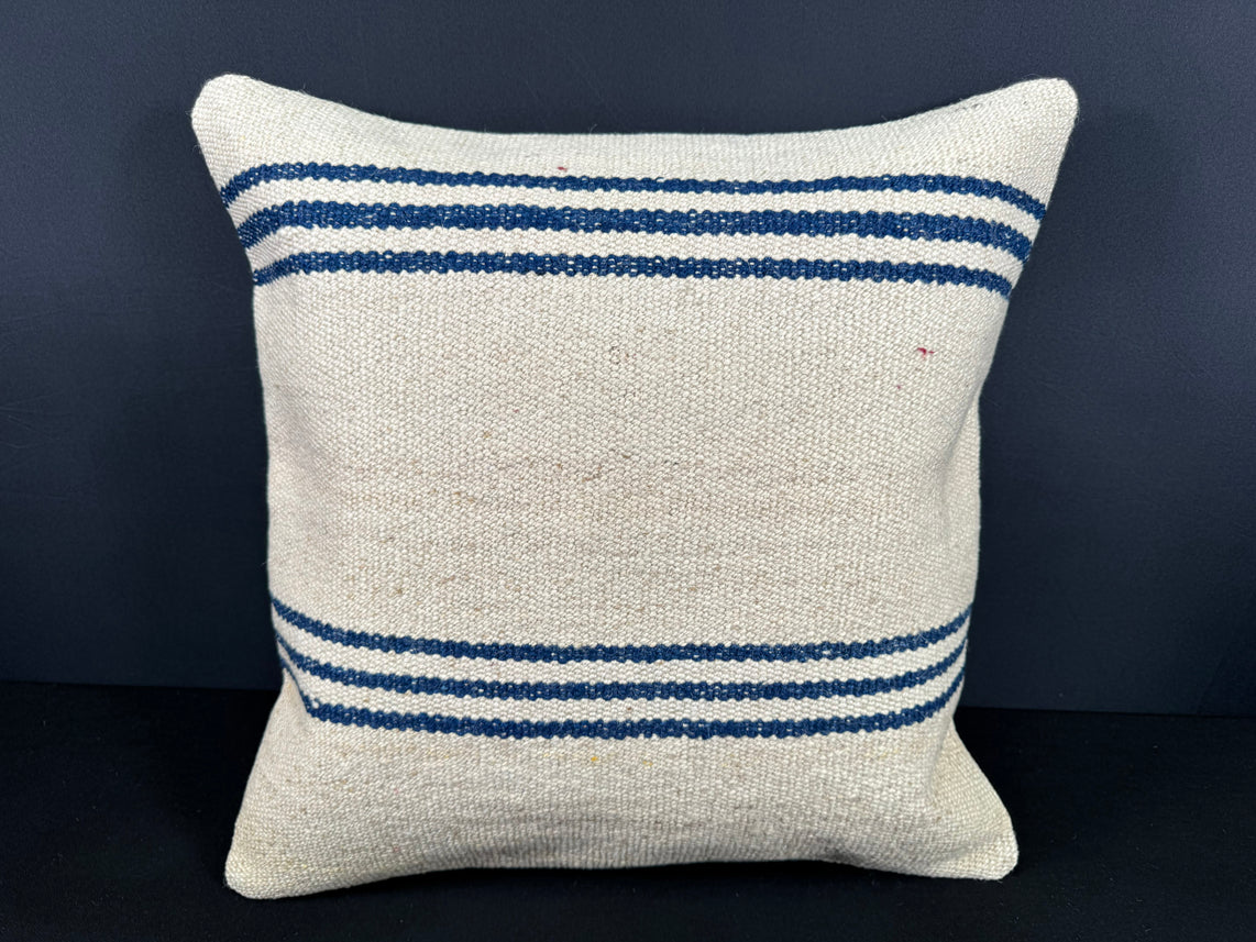 Turkish Hemp Pillow Cushion Natural Beige Blue Cushion Cover 20x20 #18163