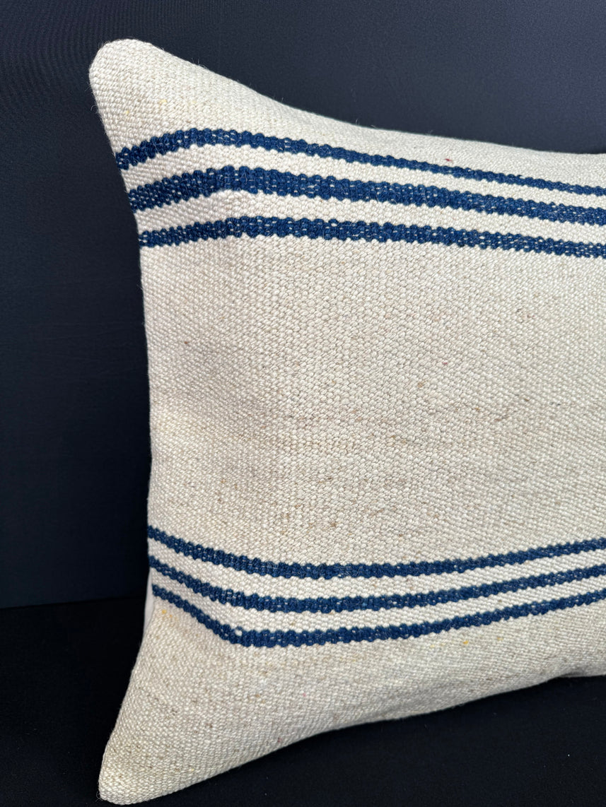 Turkish Hemp Pillow Cushion Natural Beige Blue Cushion Cover 20x20 #18163