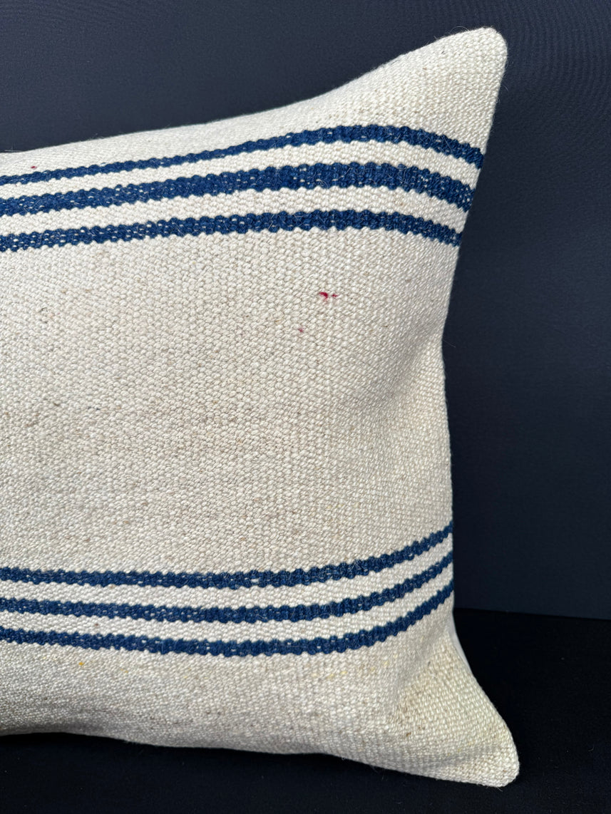 Turkish Hemp Pillow Cushion Natural Beige Blue Cushion Cover 20x20 #18163