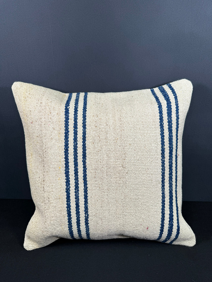 Turkish Hemp Pillow Cushion Natural Beige Blue Cushion Cover 20x20 #18163