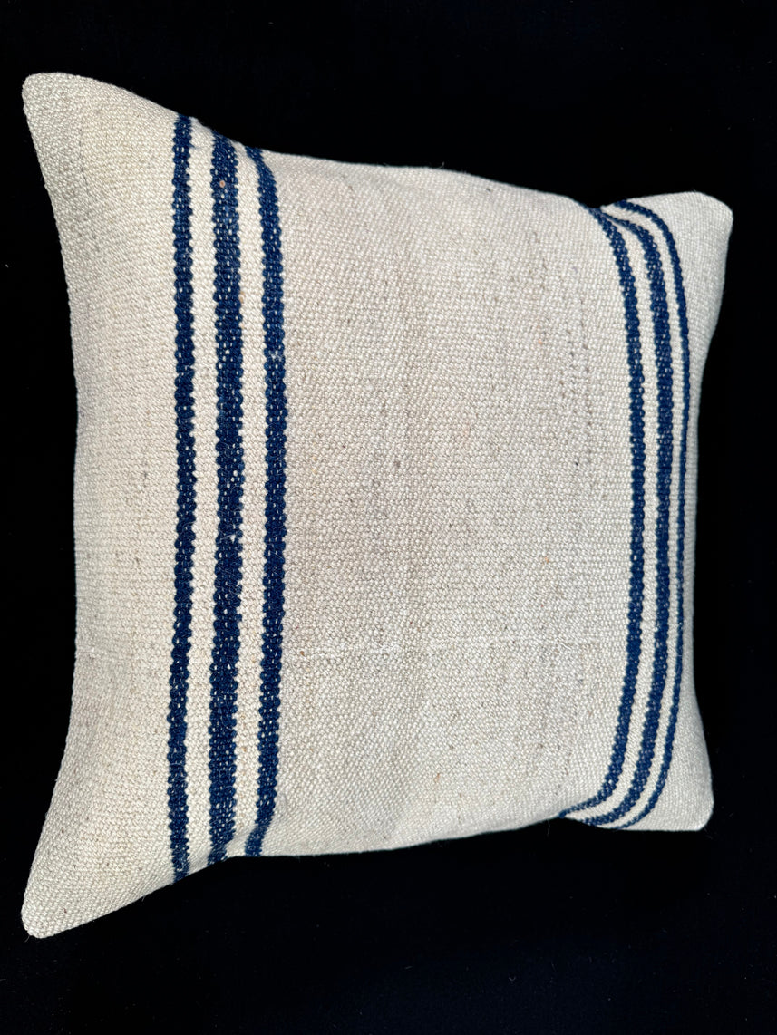 Turkish Hemp Pillow Cushion Natural Beige Blue Cushion Cover 20x20 #18176