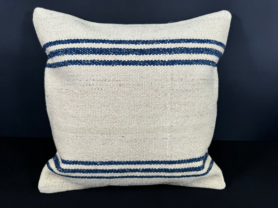 Turkish Hemp Pillow Cushion Natural Beige Blue Cushion Cover 20x20 #18176