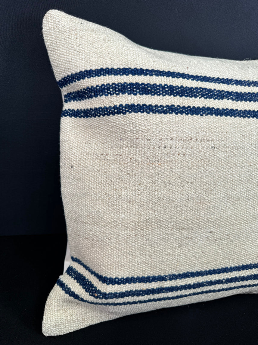 Turkish Hemp Pillow Cushion Natural Beige Blue Cushion Cover 20x20 #18176