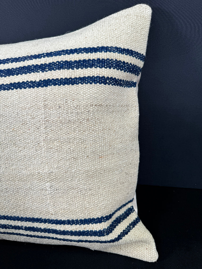 Turkish Hemp Pillow Cushion Natural Beige Blue Cushion Cover 20x20 #18176