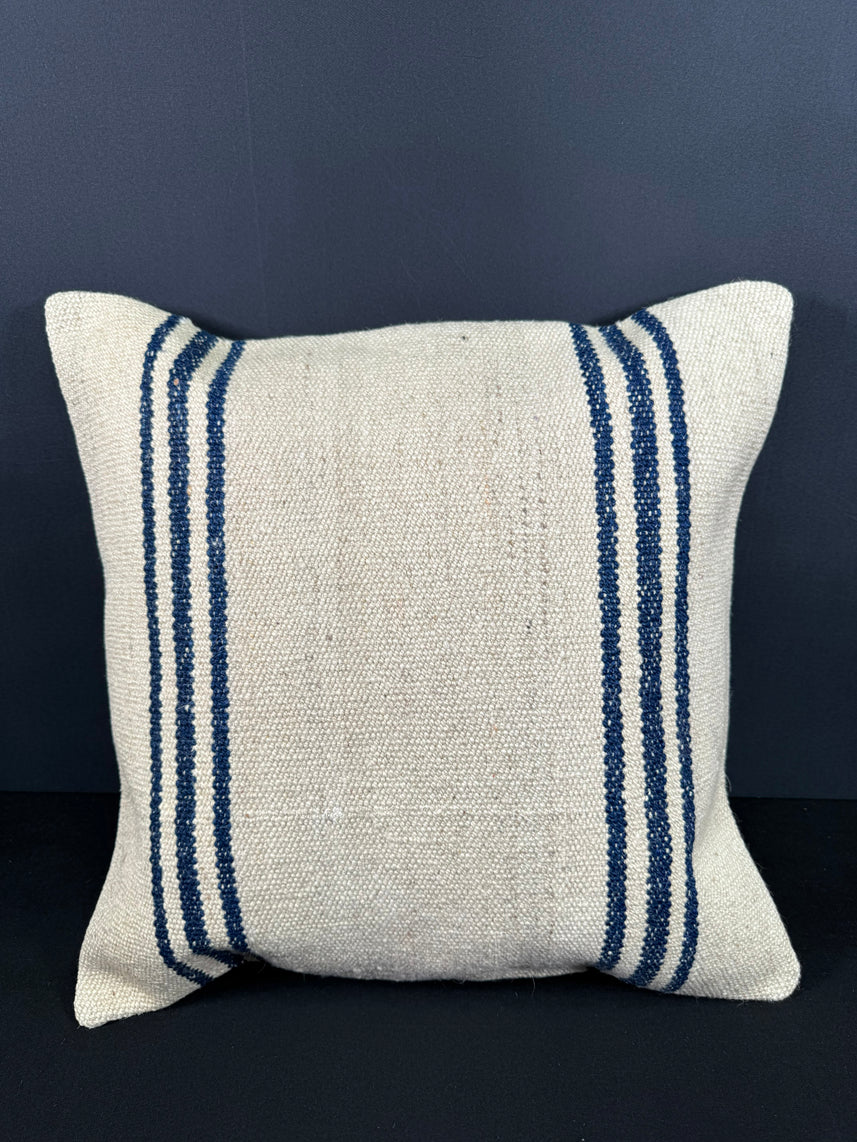 Turkish Hemp Pillow Cushion Natural Beige Blue Cushion Cover 20x20 #18176