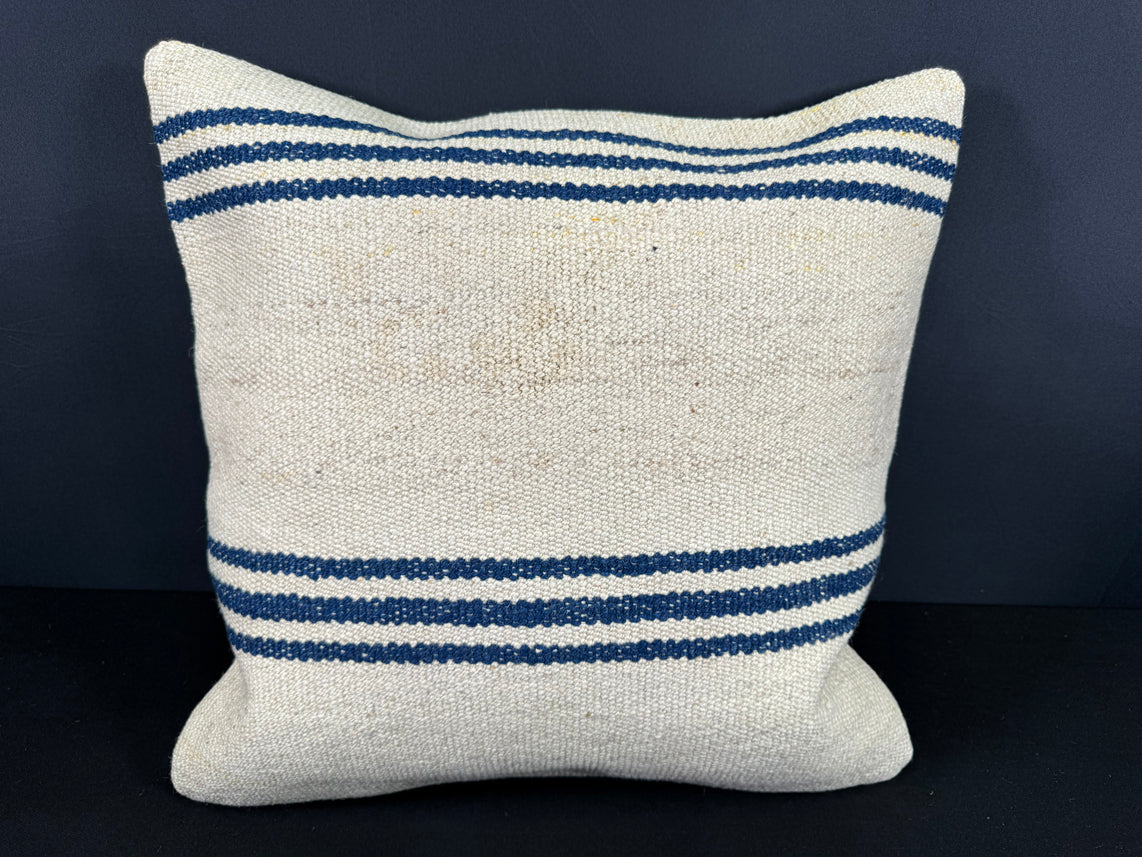 Turkish Hemp Pillow Cushion Natural Beige Blue Cushion Cover 20x20 #18171