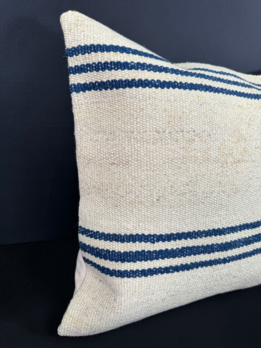 Turkish Hemp Pillow Cushion Natural Beige Blue Cushion Cover 20x20 #18171