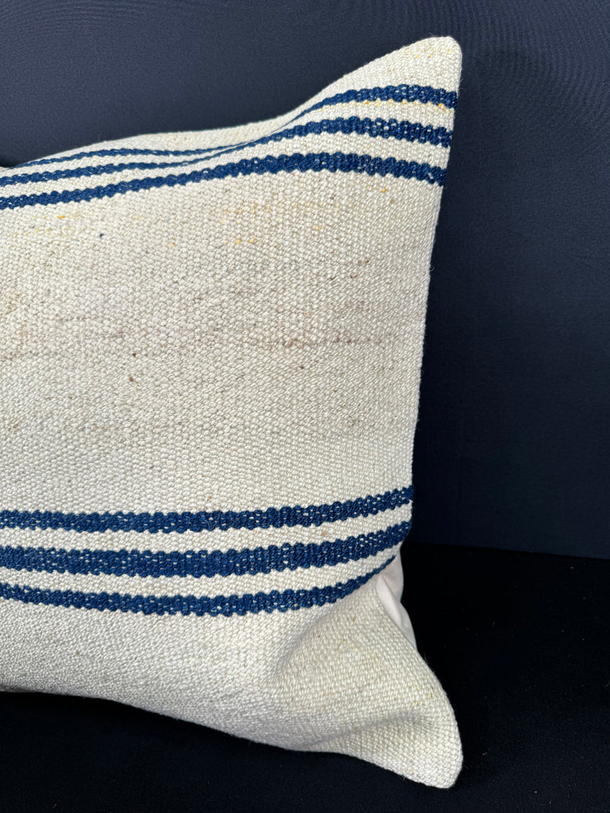 Turkish Hemp Pillow Cushion Natural Beige Blue Cushion Cover 20x20 #18171