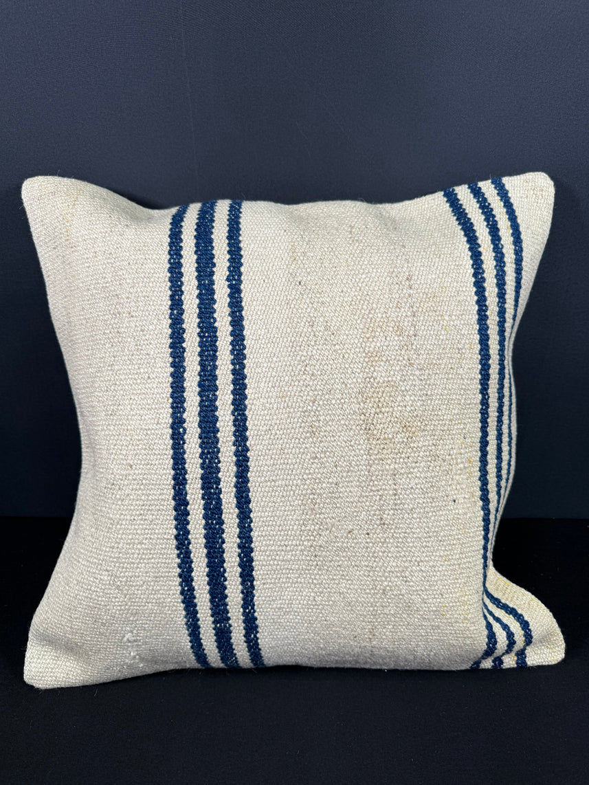 Turkish Hemp Pillow Cushion Natural Beige Blue Cushion Cover 20x20 #18171