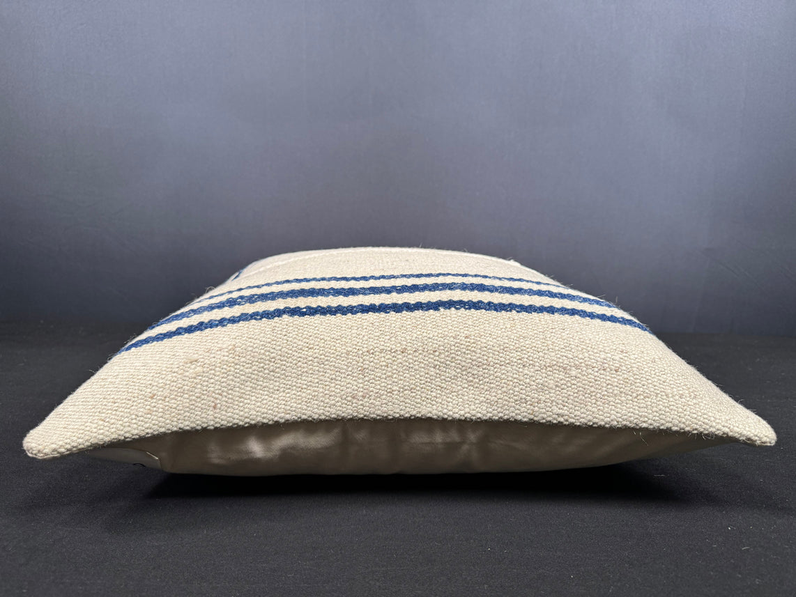 Turkish Hemp Pillow Cushion Natural Beige Blue Cushion Cover 20x20 #18166