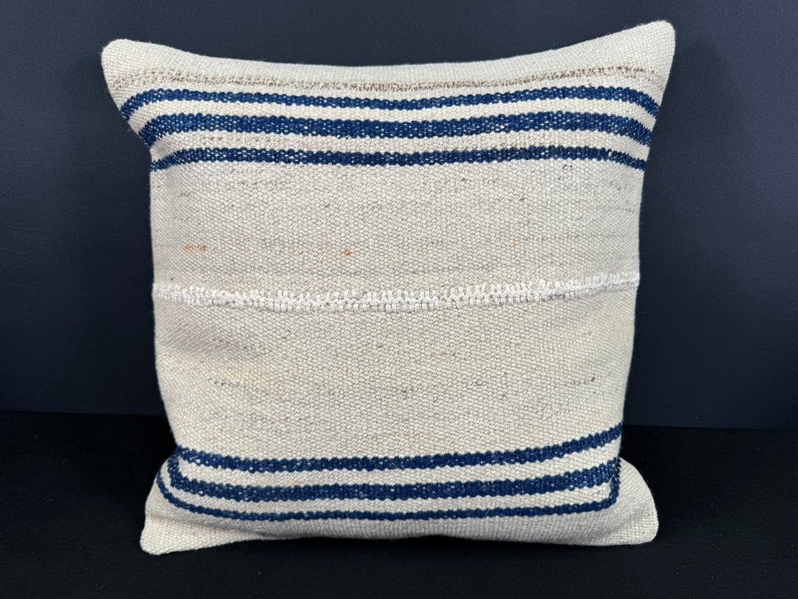 Turkish Hemp Pillow Cushion Natural Beige Blue Cushion Cover 20x20 #18166