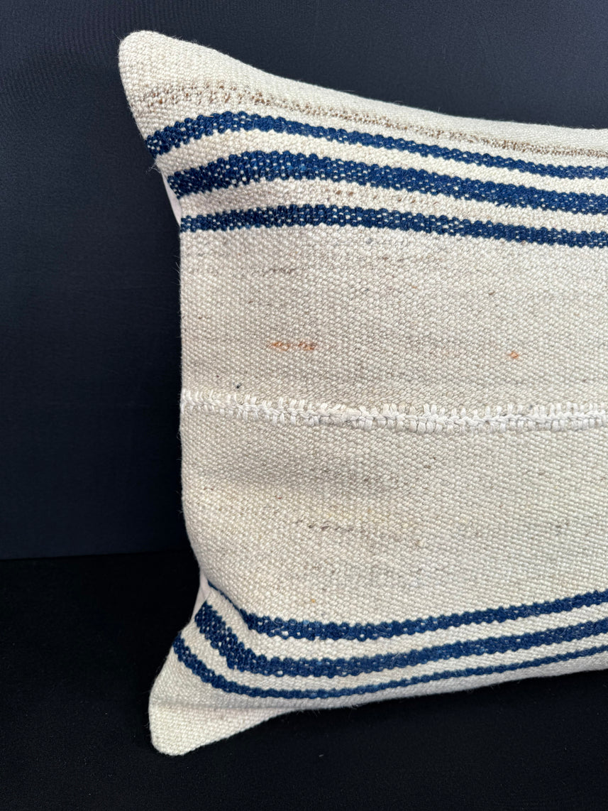 Turkish Hemp Pillow Cushion Natural Beige Blue Cushion Cover 20x20 #18166