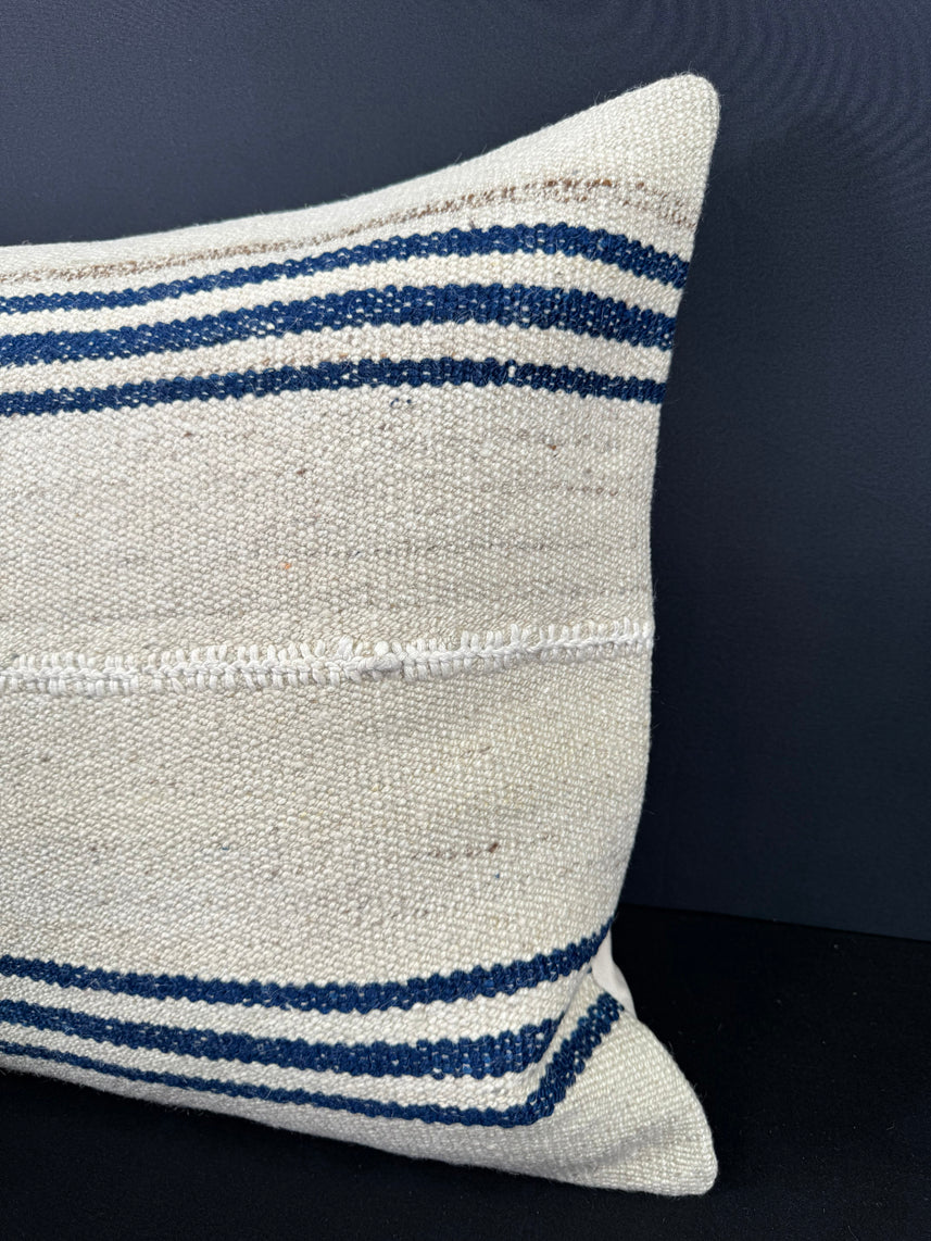 Turkish Hemp Pillow Cushion Natural Beige Blue Cushion Cover 20x20 #18166