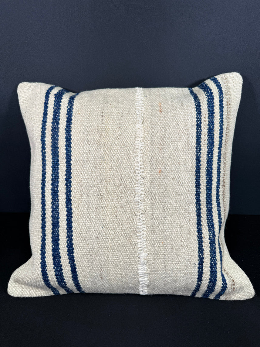 Turkish Hemp Pillow Cushion Natural Beige Blue Cushion Cover 20x20 #18166