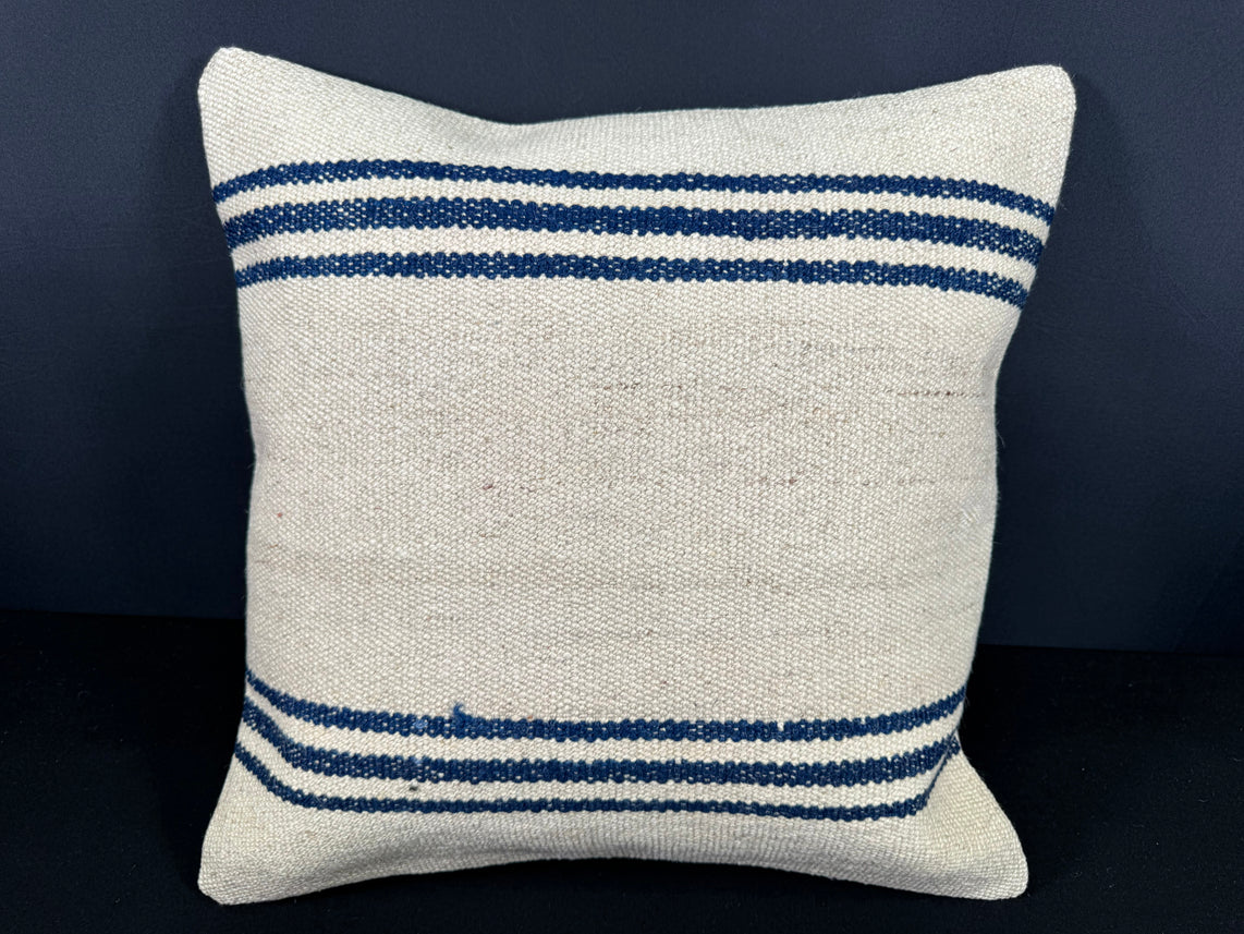 Turkish Hemp Pillow Cushion Natural Beige Blue Cushion Cover 20x20 #18189