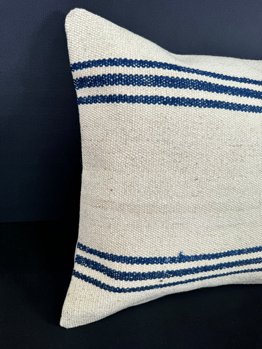 Turkish Hemp Pillow Cushion Natural Beige Blue Cushion Cover 20x20 #18189