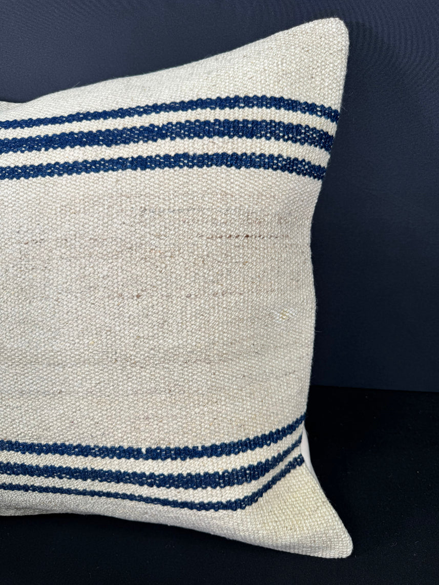 Turkish Hemp Pillow Cushion Natural Beige Blue Cushion Cover 20x20 #18189