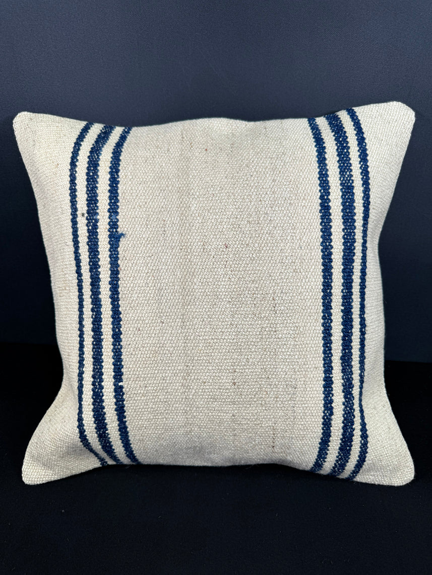 Turkish Hemp Pillow Cushion Natural Beige Blue Cushion Cover 20x20 #18189