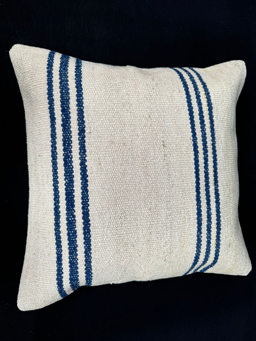 Turkish Hemp Pillow Cushion Natural Beige Blue Cushion Cover 20x20 #18157