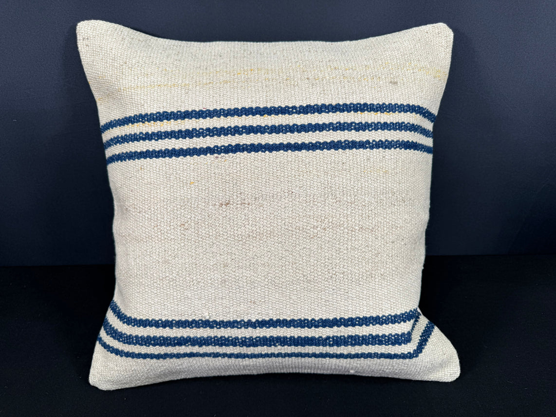 Turkish Hemp Pillow Cushion Natural Beige Blue Cushion Cover 20x20 #18157
