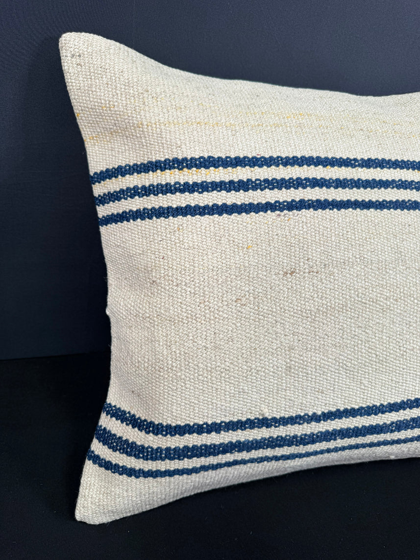 Turkish Hemp Pillow Cushion Natural Beige Blue Cushion Cover 20x20 #18157