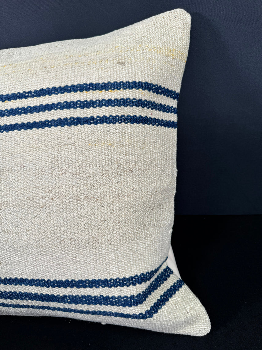 Turkish Hemp Pillow Cushion Natural Beige Blue Cushion Cover 20x20 #18157