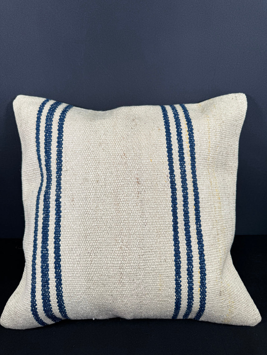 Turkish Hemp Pillow Cushion Natural Beige Blue Cushion Cover 20x20 #18157