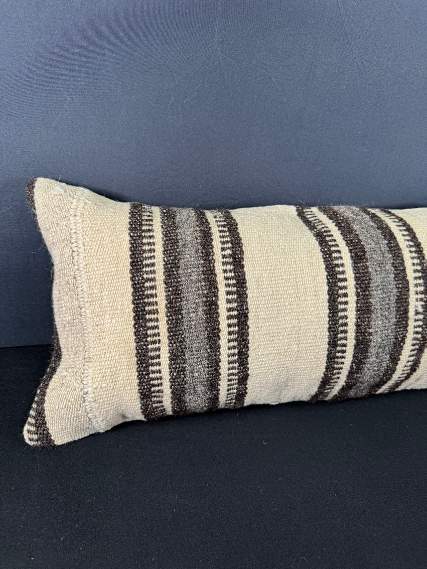 Turkish Hemp Pillow Cushion Natural Beige Black Cushion Cover 12x46 #30293
