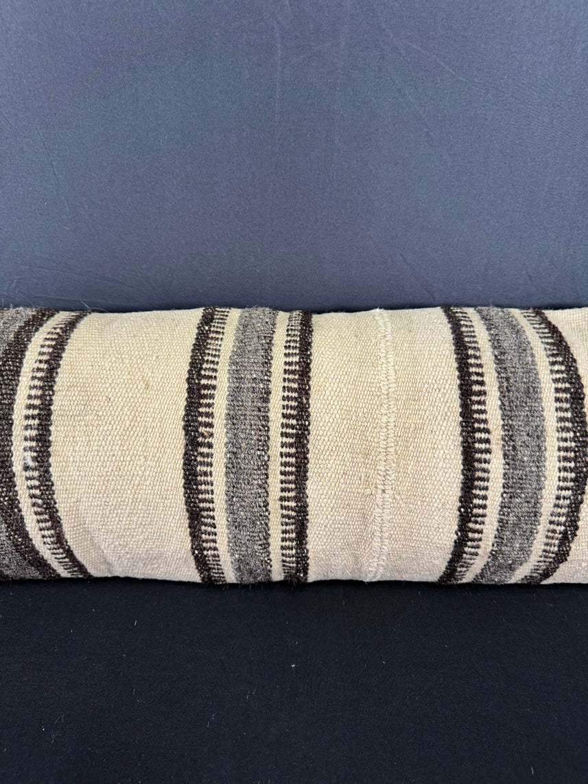 Turkish Hemp Pillow Cushion Natural Beige Black Cushion Cover 12x46 #30293
