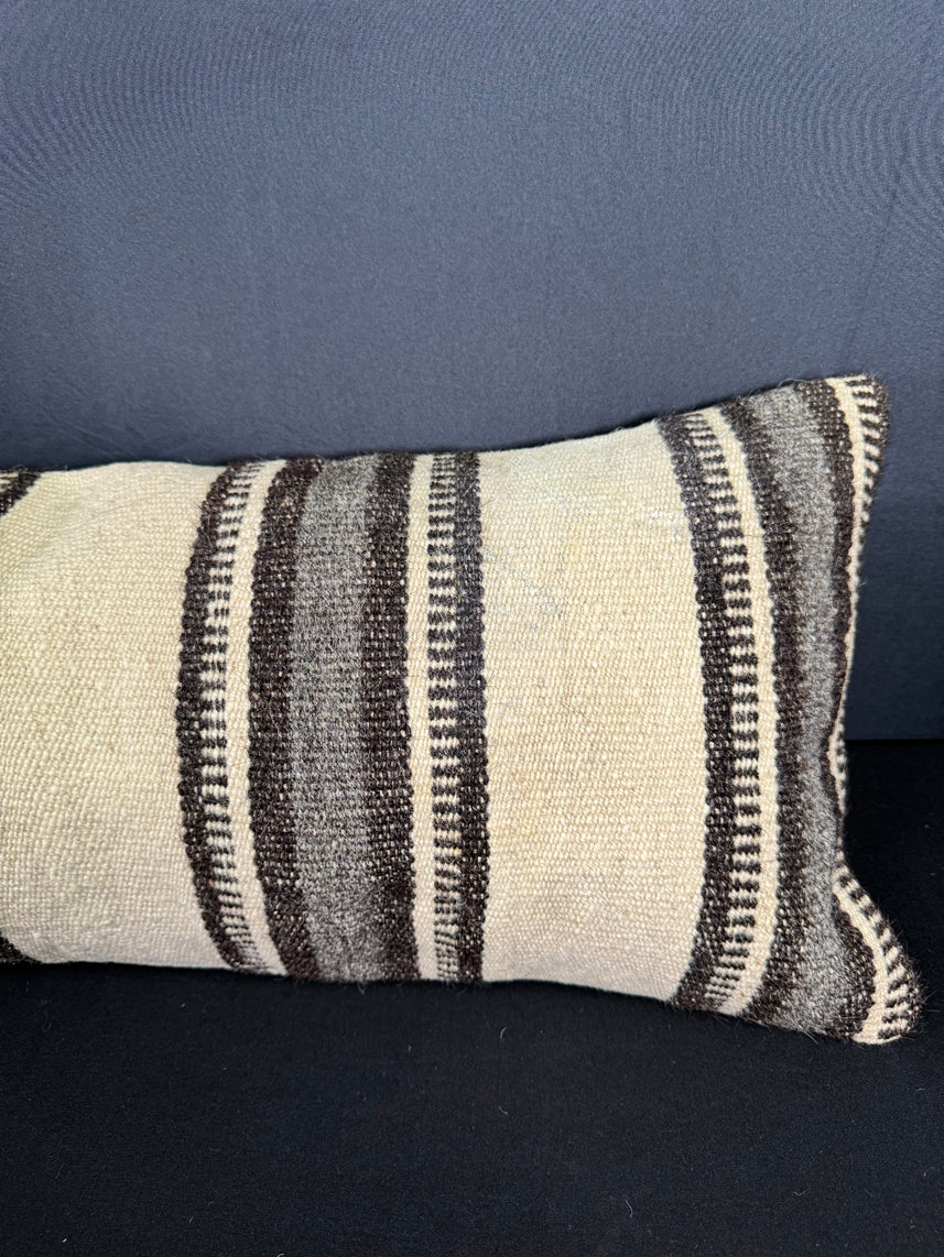 Turkish Hemp Pillow Cushion Natural Beige Black Cushion Cover 12x46 #30293