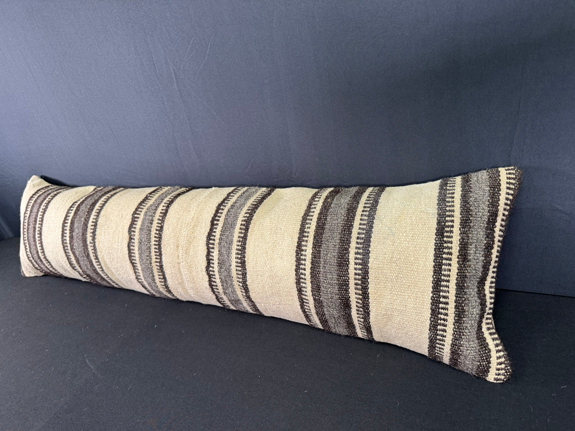 Turkish Hemp Pillow Cushion Natural Beige Black Cushion Cover 12x46 #30293