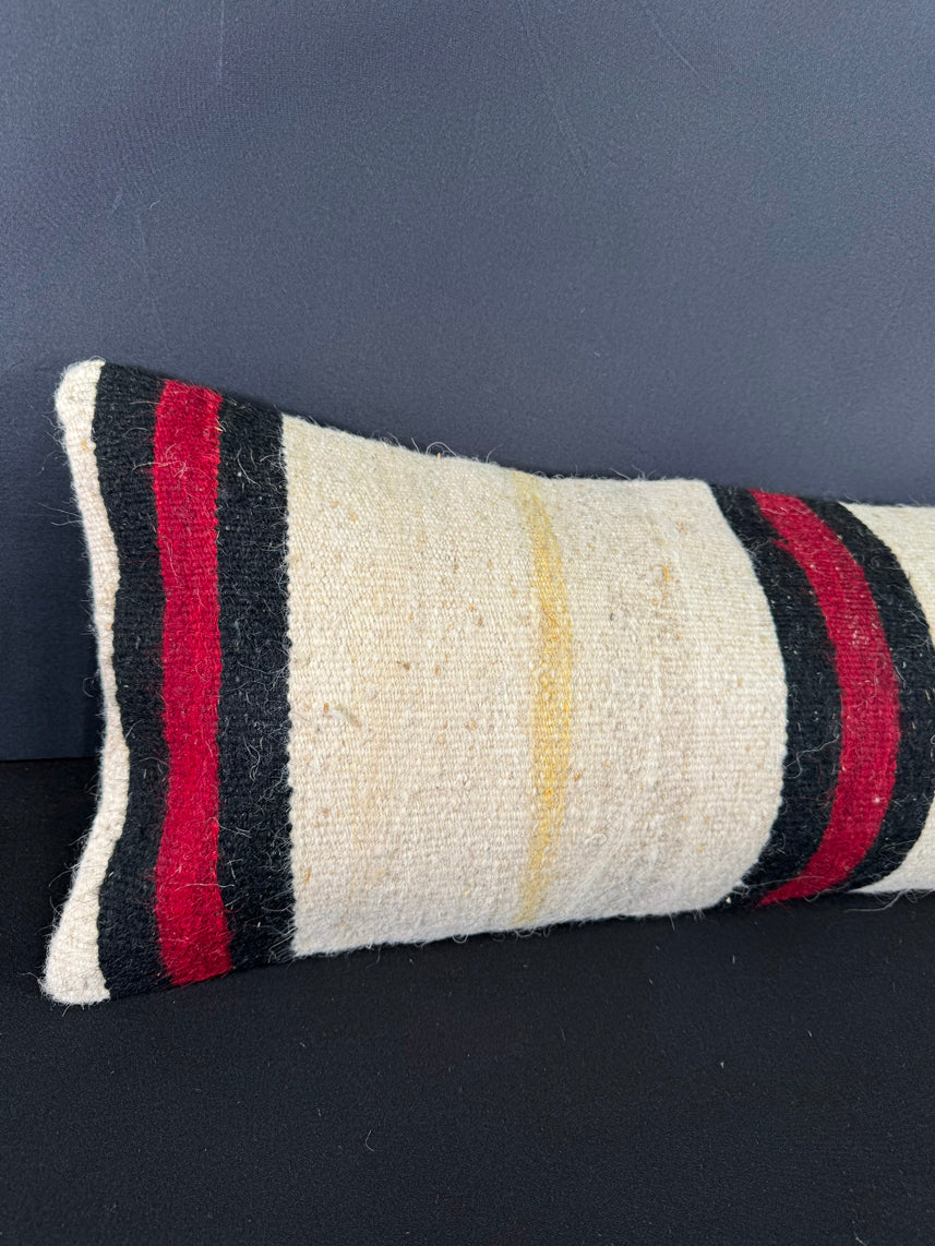 Turkish Hemp Pillow Cushion Natural Beige Black Cushion Cover 12x46 #30526