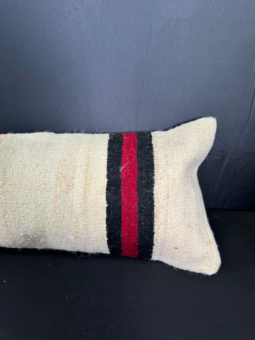 Turkish Hemp Pillow Cushion Natural Beige Black Cushion Cover 12x46 #30526
