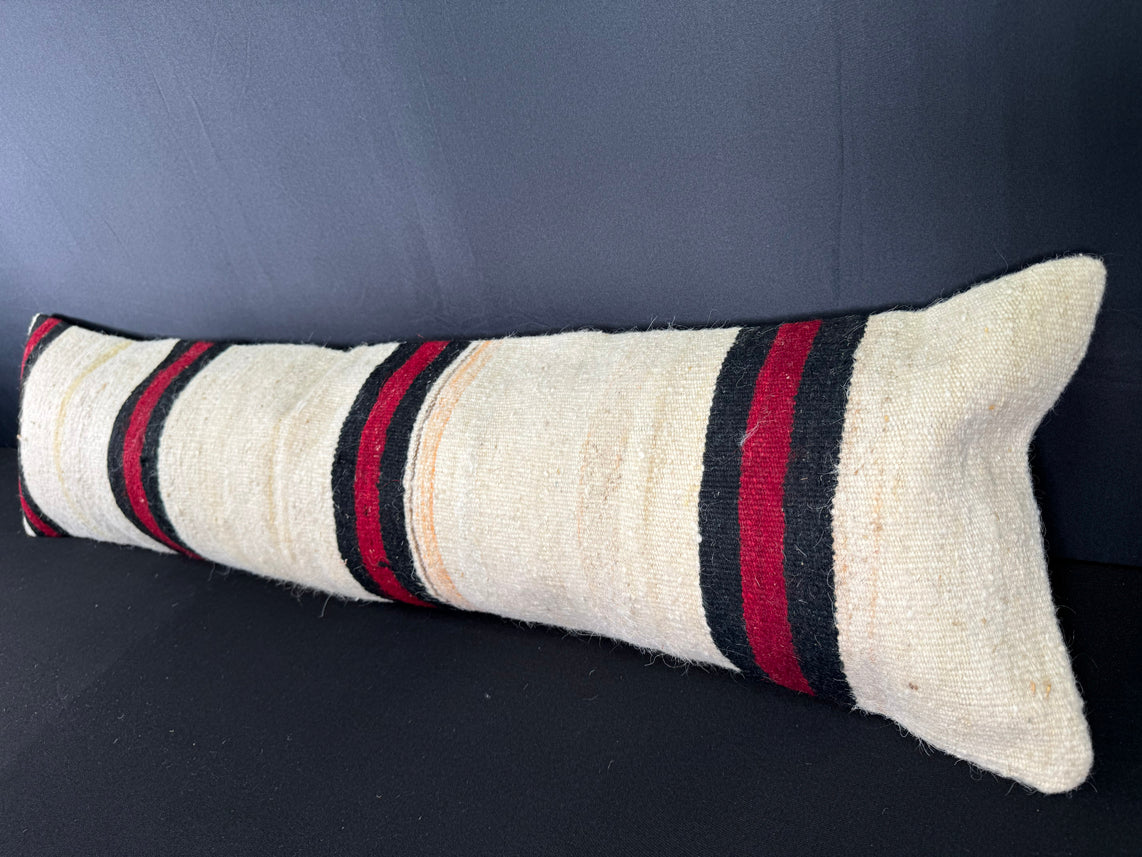 Turkish Hemp Pillow Cushion Natural Beige Black Cushion Cover 12x46 #30526