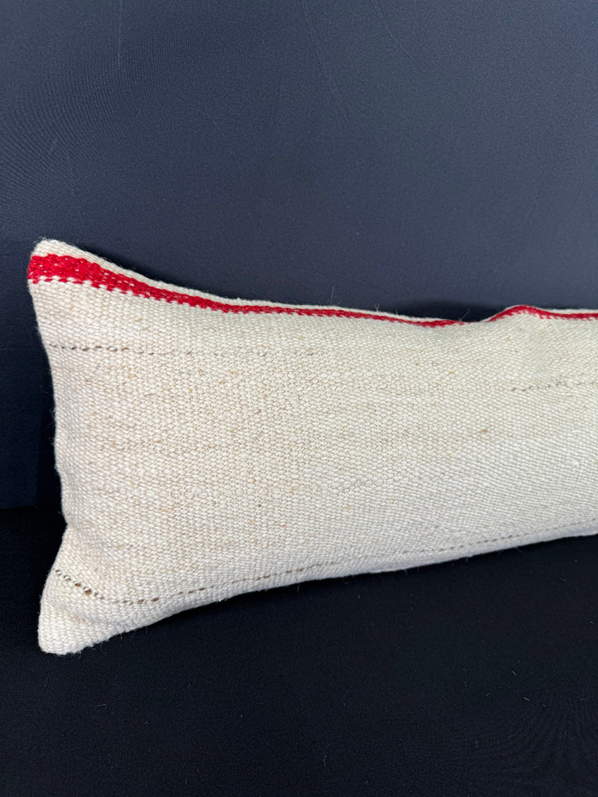 Turkish Hemp Pillow Cushion Natural Beige Red Cushion Cover 12x46 #30295
