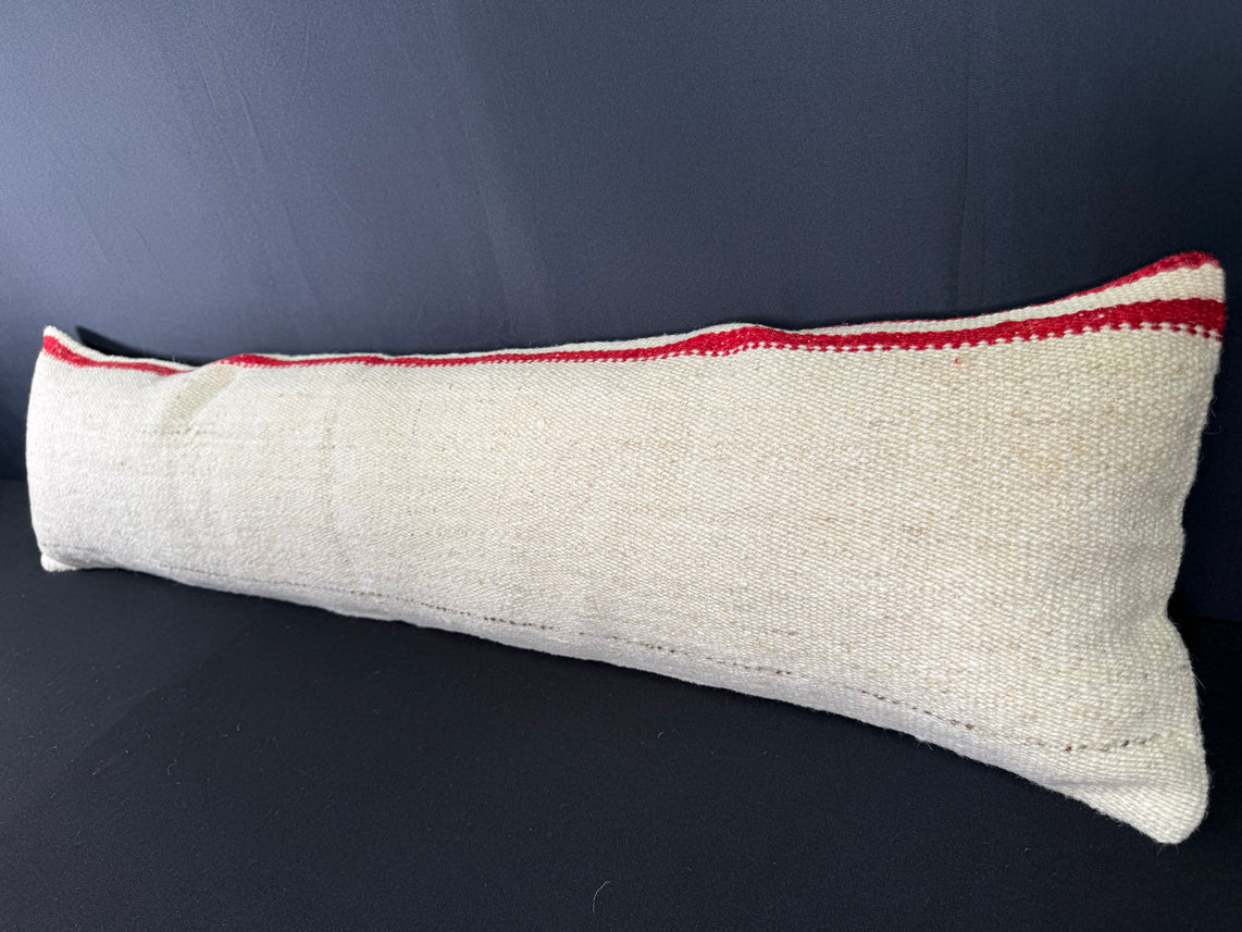 Turkish Hemp Pillow Cushion Natural Beige Red Cushion Cover 12x46 #30295